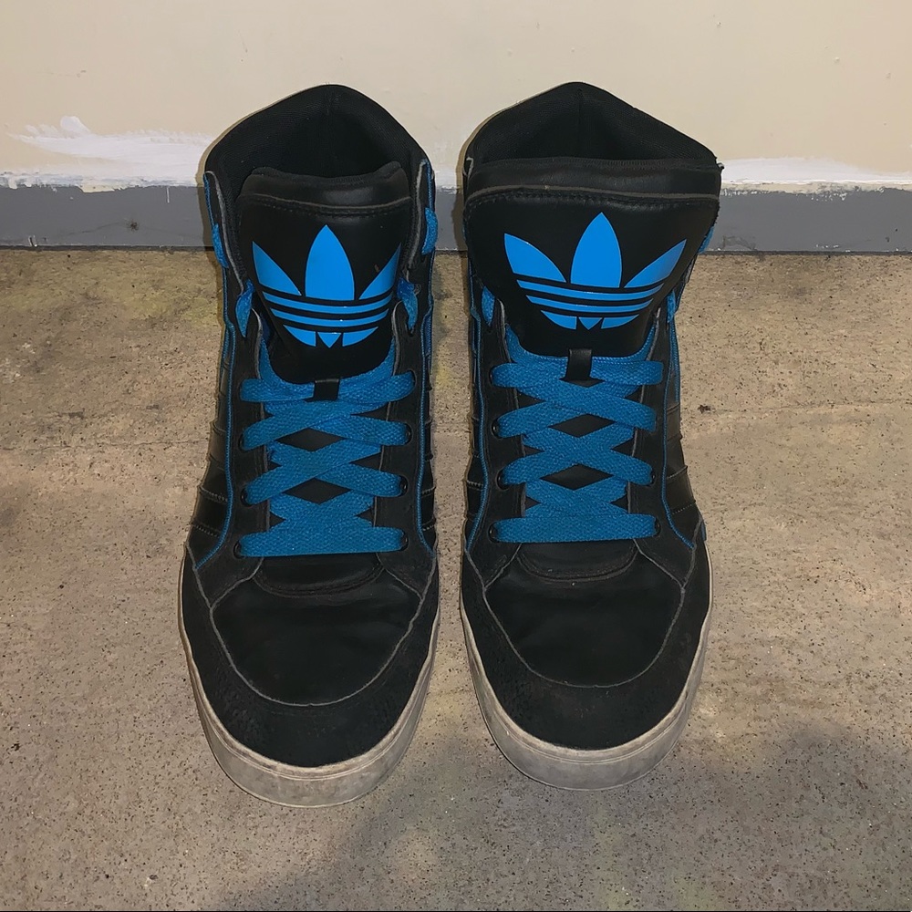 Black and blue adidas sneakers